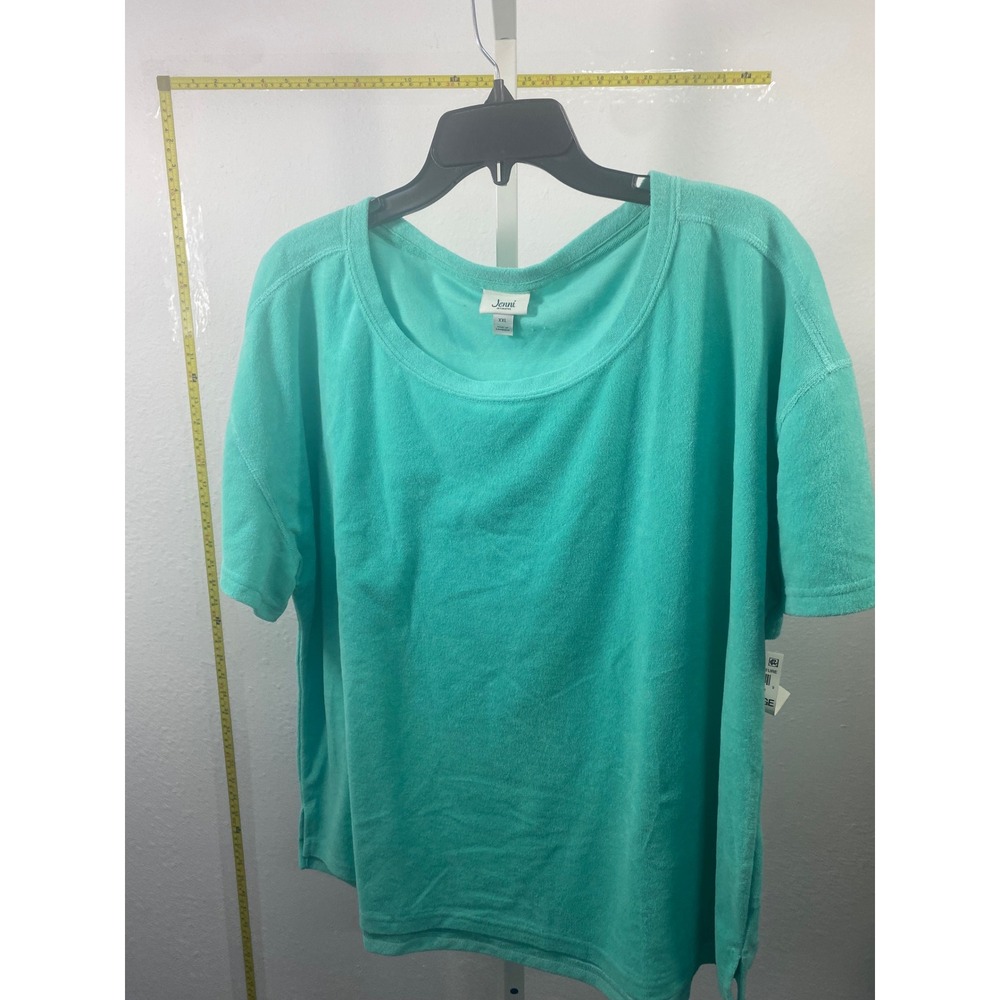 Jenni Intimates Terry Cloth Lounge Top Teal Green Short Sleeve XXL NWT